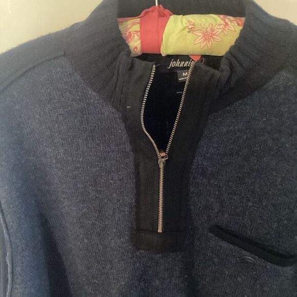 Johnnie-O Hugh 1/4 Zip Hugh 100% Merino Wool Sweater Sz M Navy - Picture 5 of 10